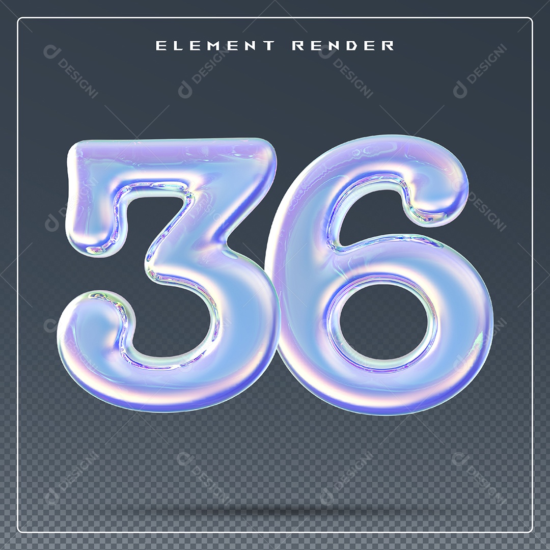 Elemento 3D Número 36 Azul para Composição PSD