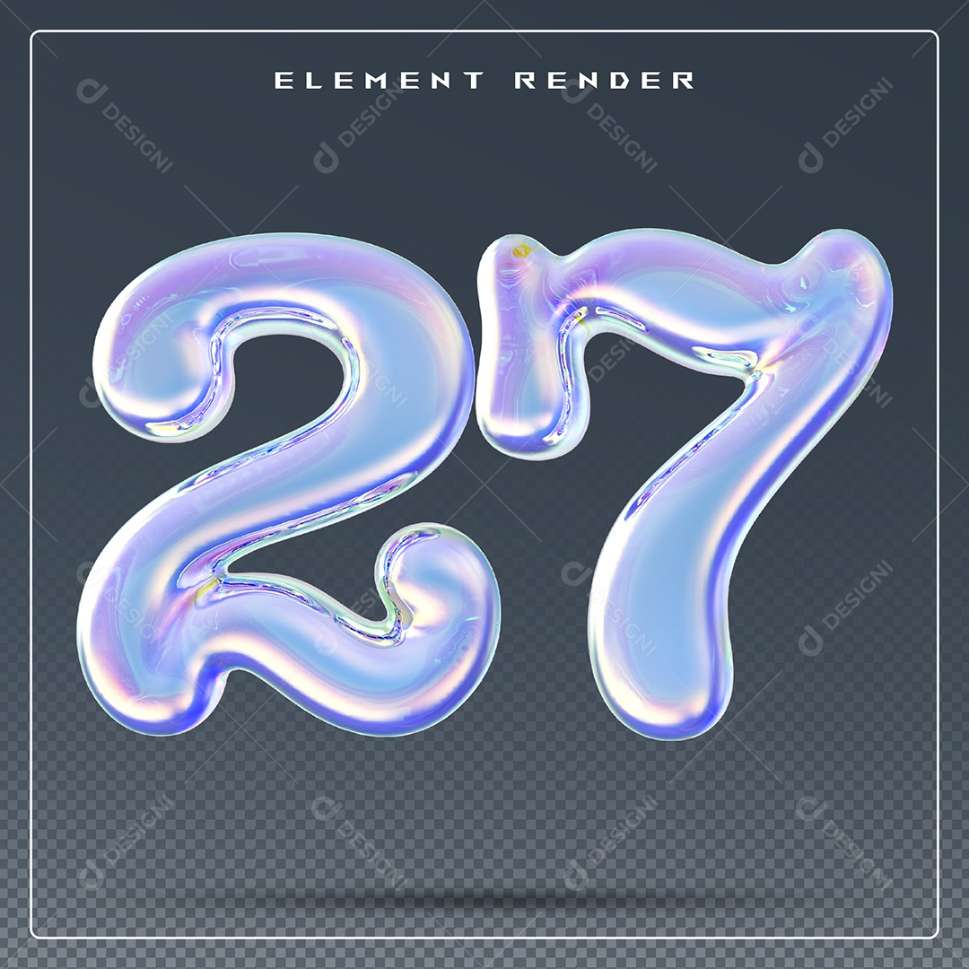 Elemento 3D Número 27 Azul para Composição PSD