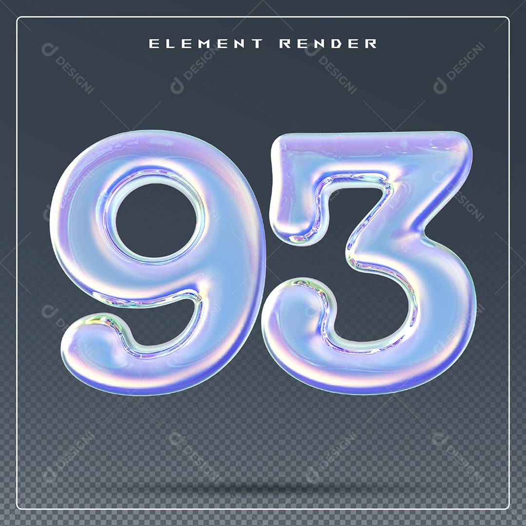 Elemento 3D Número 93 Azul para Composição PSD