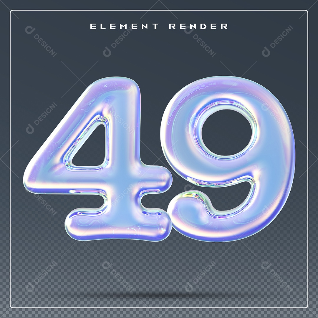 Elemento 3D Número 49 Azul para Composição PSD