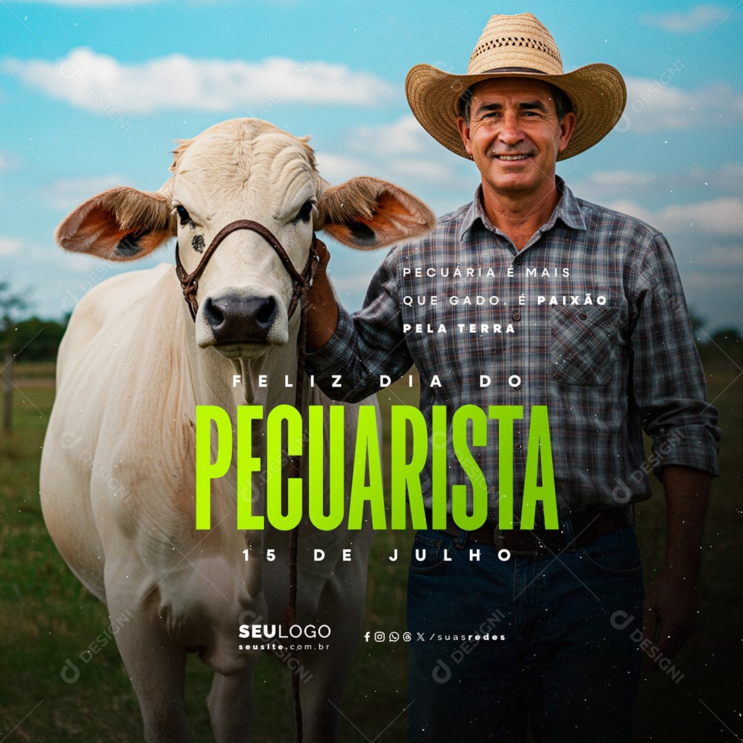 Feliz Dia do Pecuarista 15 de Julho Social Media PSD Editável