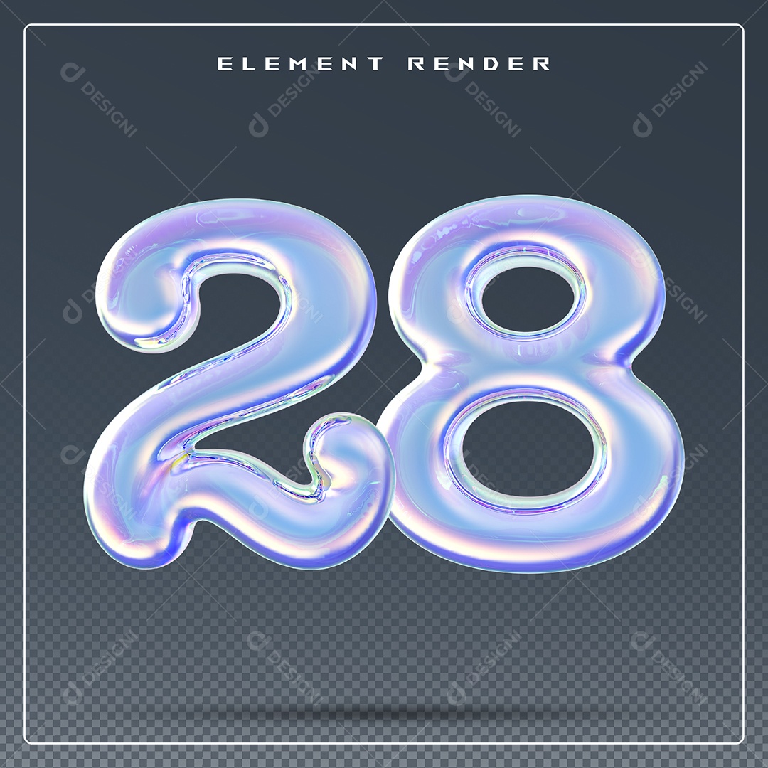 Elemento 3D Número 28 Azul para Composição PSD
