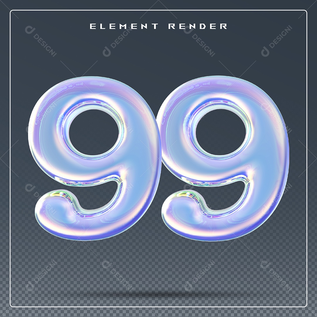 Elemento 3D Número 99 Azul para Composição PSD