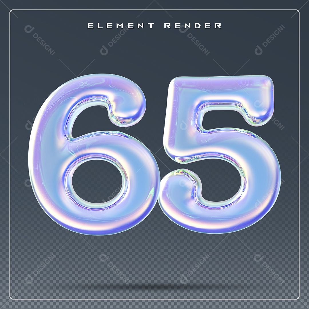 Elemento 3D Número 65 Azul para Composição PSD