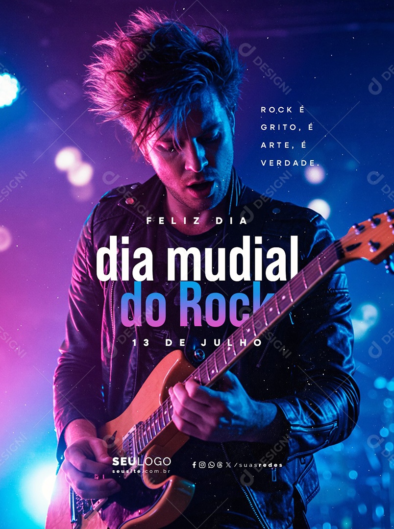 Feliz Dia Mundial do Rock 13 de Julho Social Media PSD Editável
