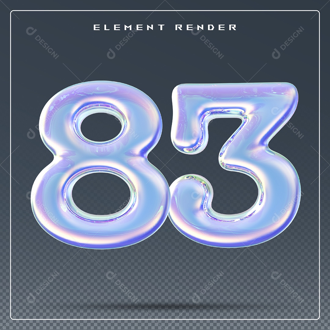 Elemento 3D Número 83 Azul para Composição PSD