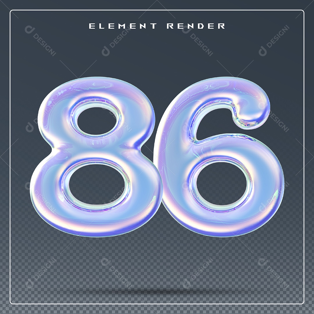 Elemento 3D Número 86 Azul para Composição PSD