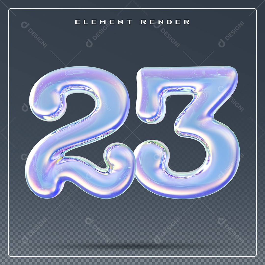 Elemento 3D Número 23 Azul para Composição PSD