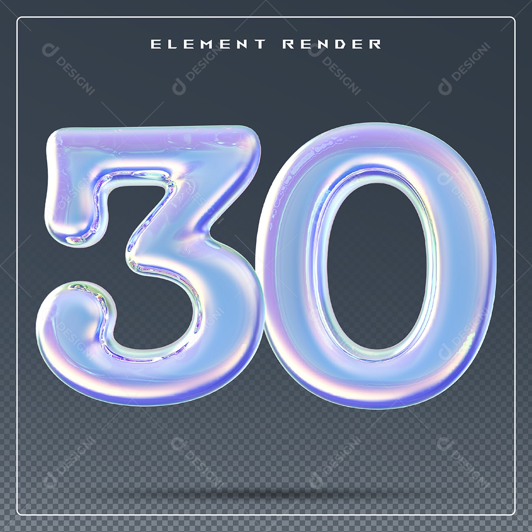 Elemento 3D Número 30 Dourado para Composição PSD