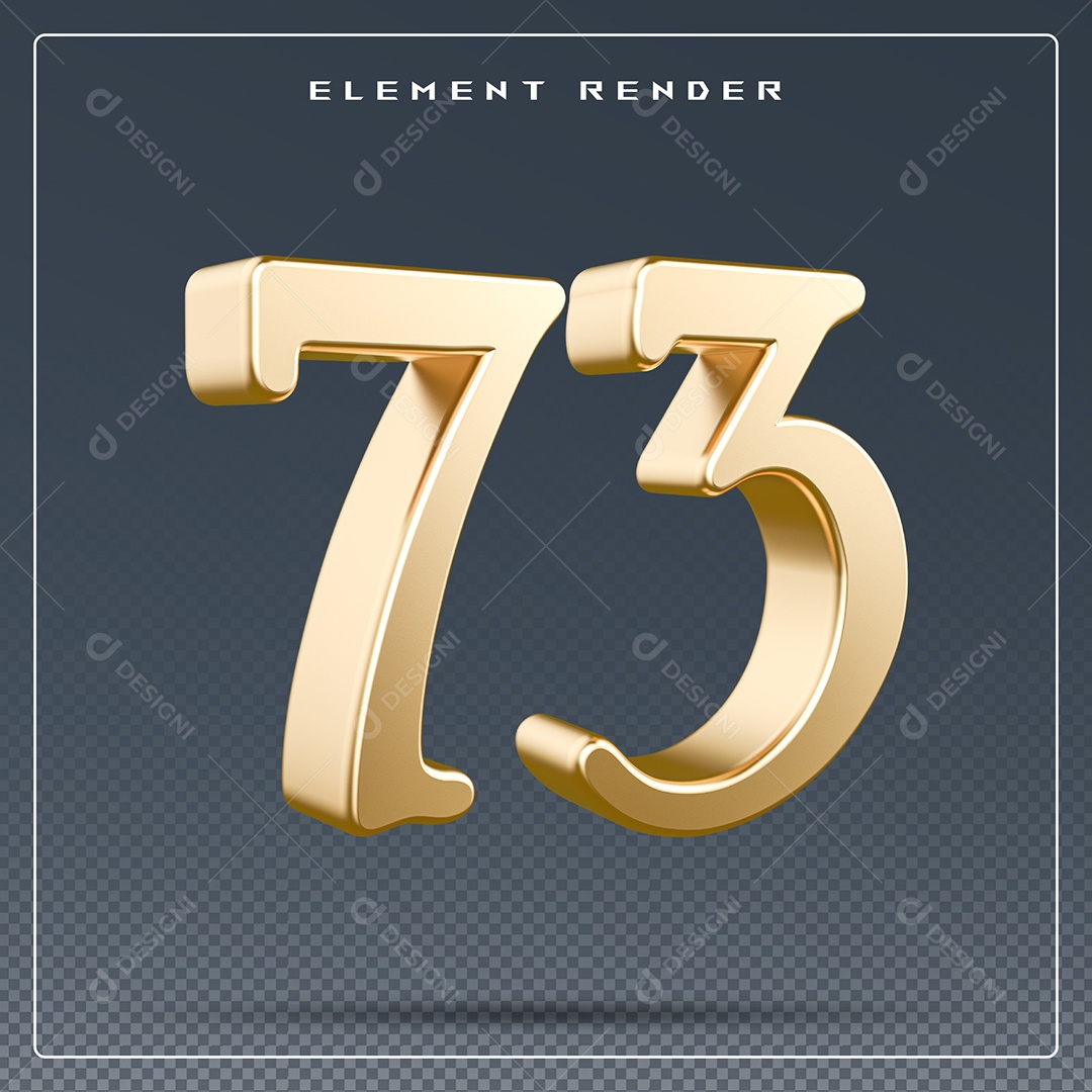 Elemento 3D Número 73 Dourado para Composição PSD