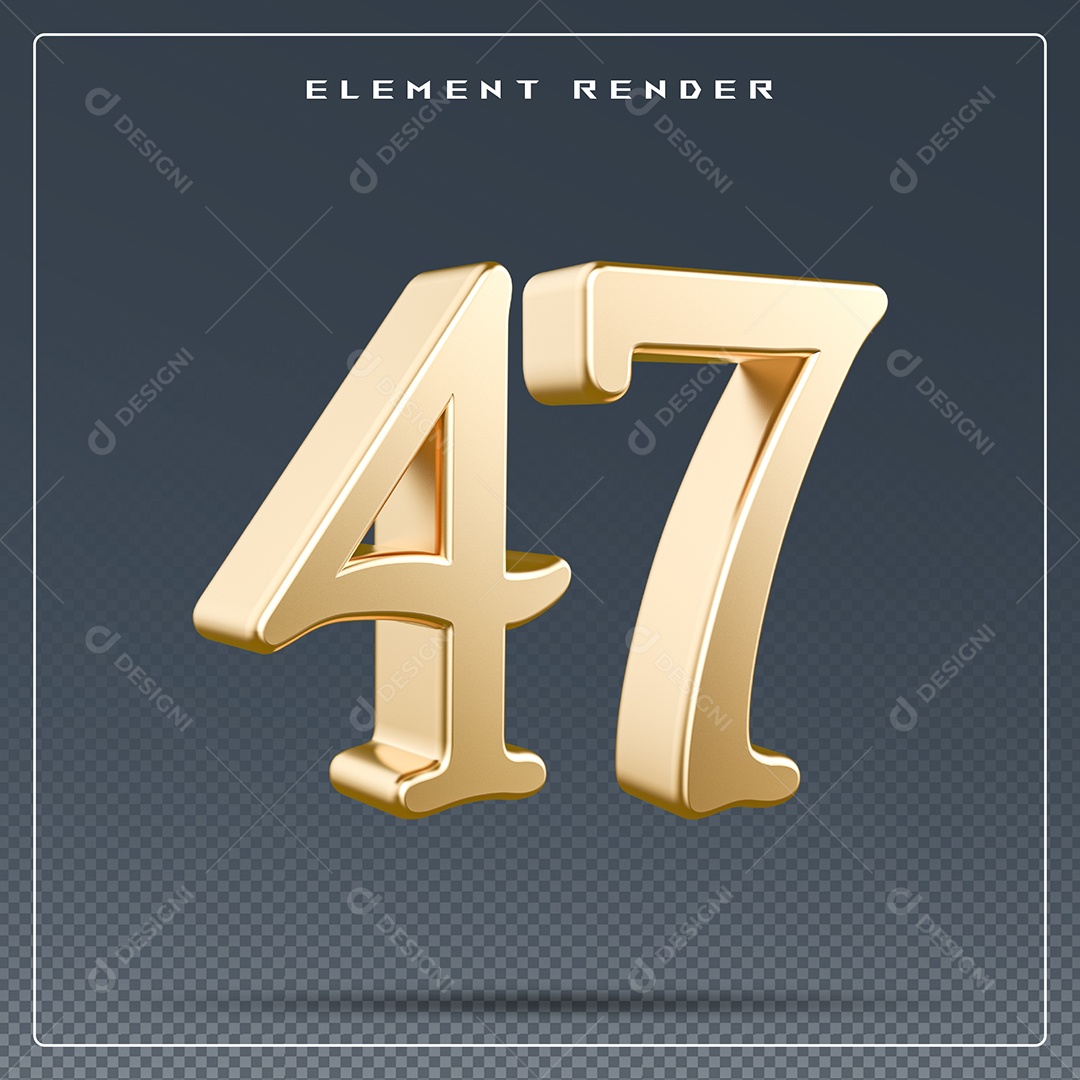 Elemento 3D Número 47 Dourado para Composição PSD