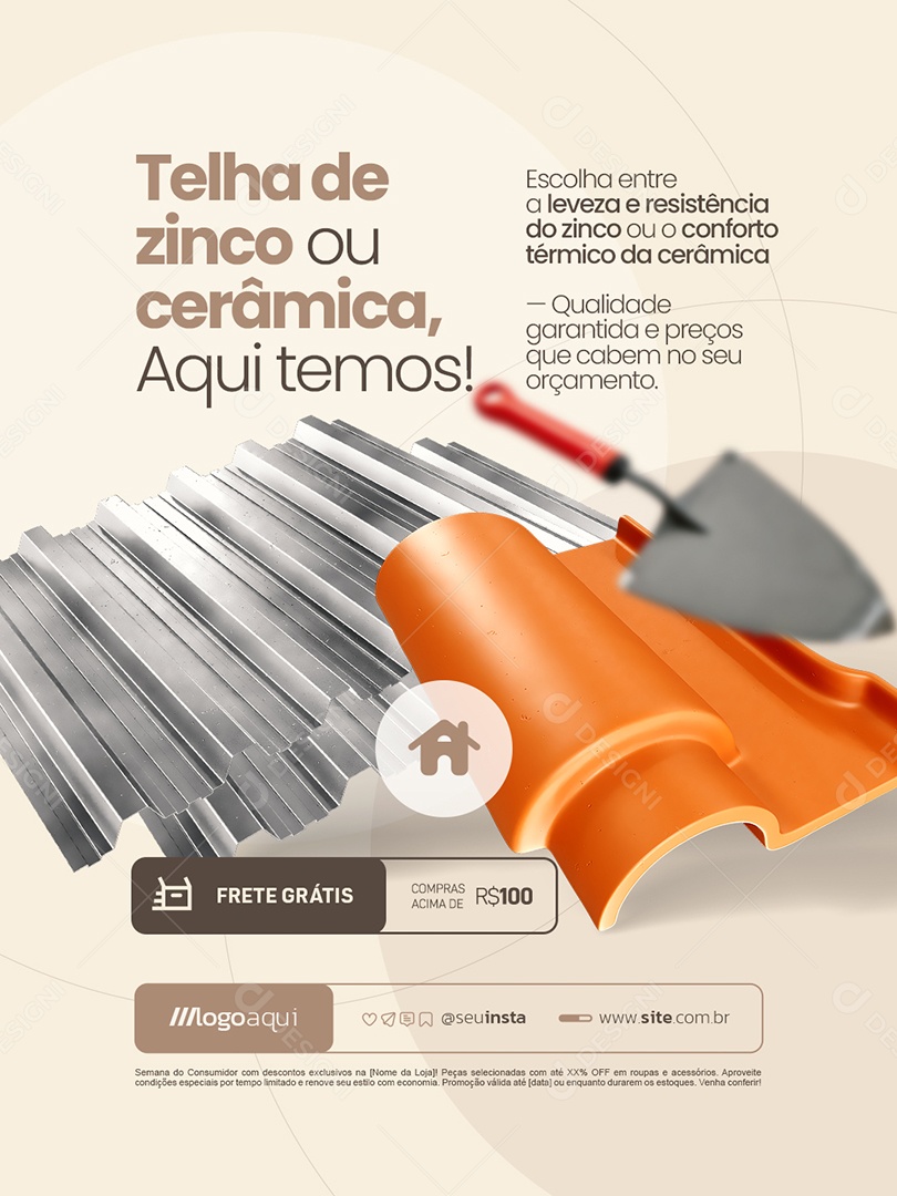 Madeireira Telha de Zinco ou Cerâmica Social Media PSD Editável