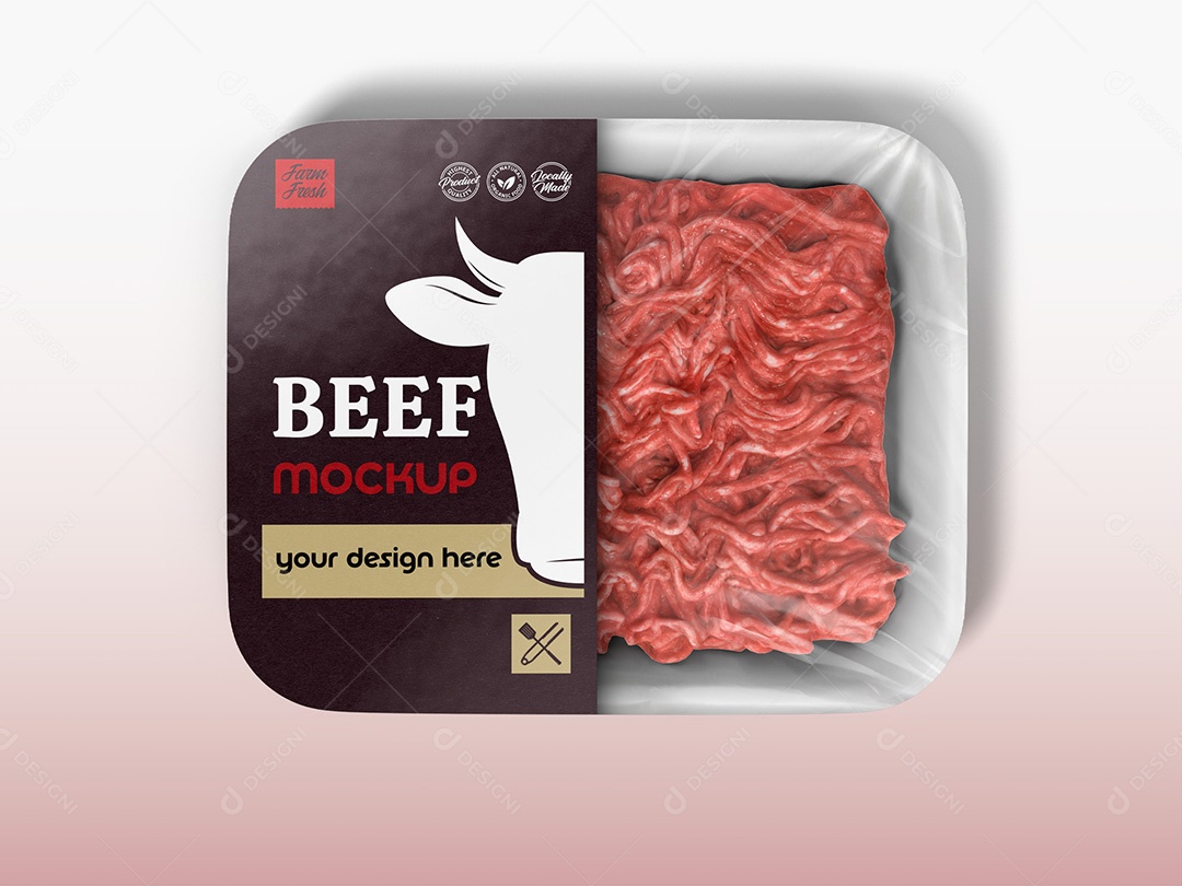 Embalagem de Carne Moída Mockup Pacote Mercado Açougue PSD Editável