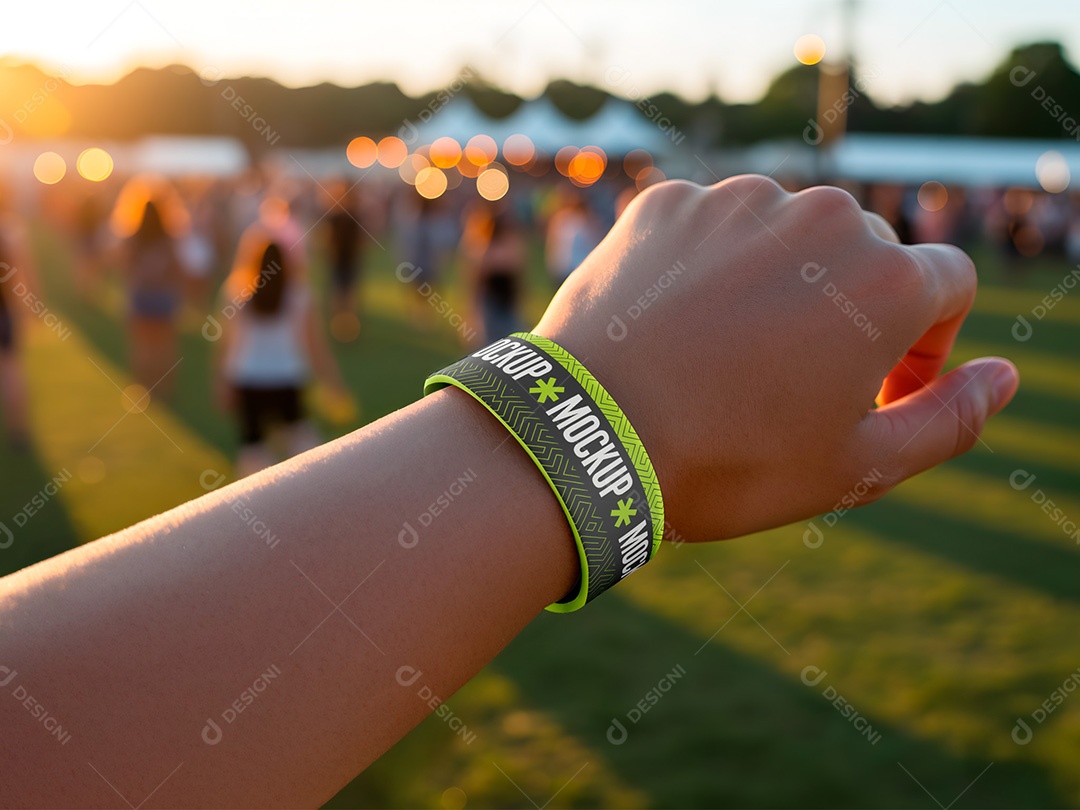 Mão com Pulseira no Festival Mockup PSD Editável