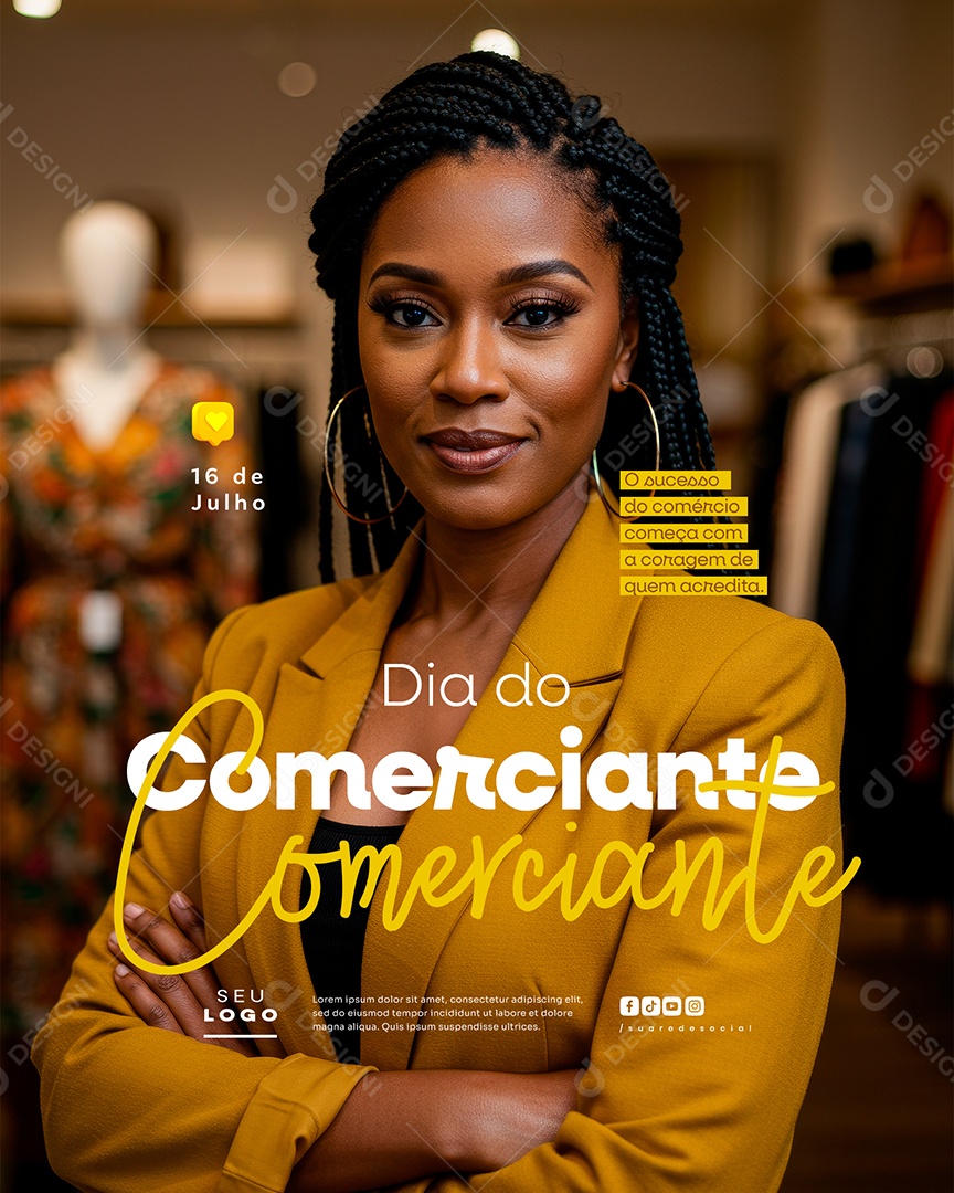 Dia do Comerciante 16 De Julho Social Media PSD Editável