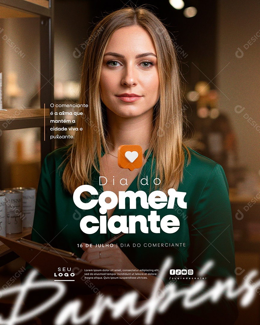 Dia do Comerciante 16 De Julho Social Media PSD Editável