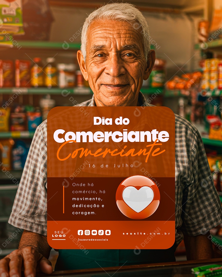 Dia do Comerciante 16 De Julho Social Media PSD Editável