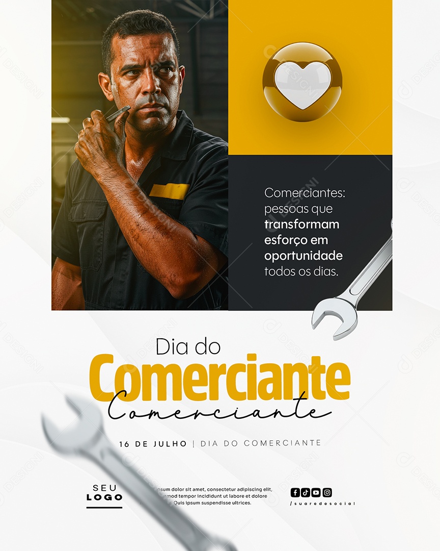 Dia do Comerciante 16 De Julho Social Media PSD Editável