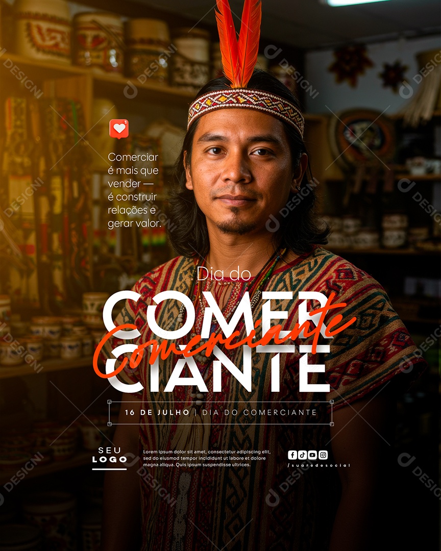Dia do Comerciante 16 De Julho Social Media PSD Editável