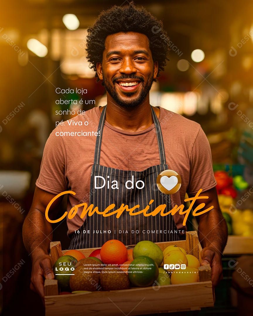 Dia do Comerciante 16 De Julho Social Media PSD Editável