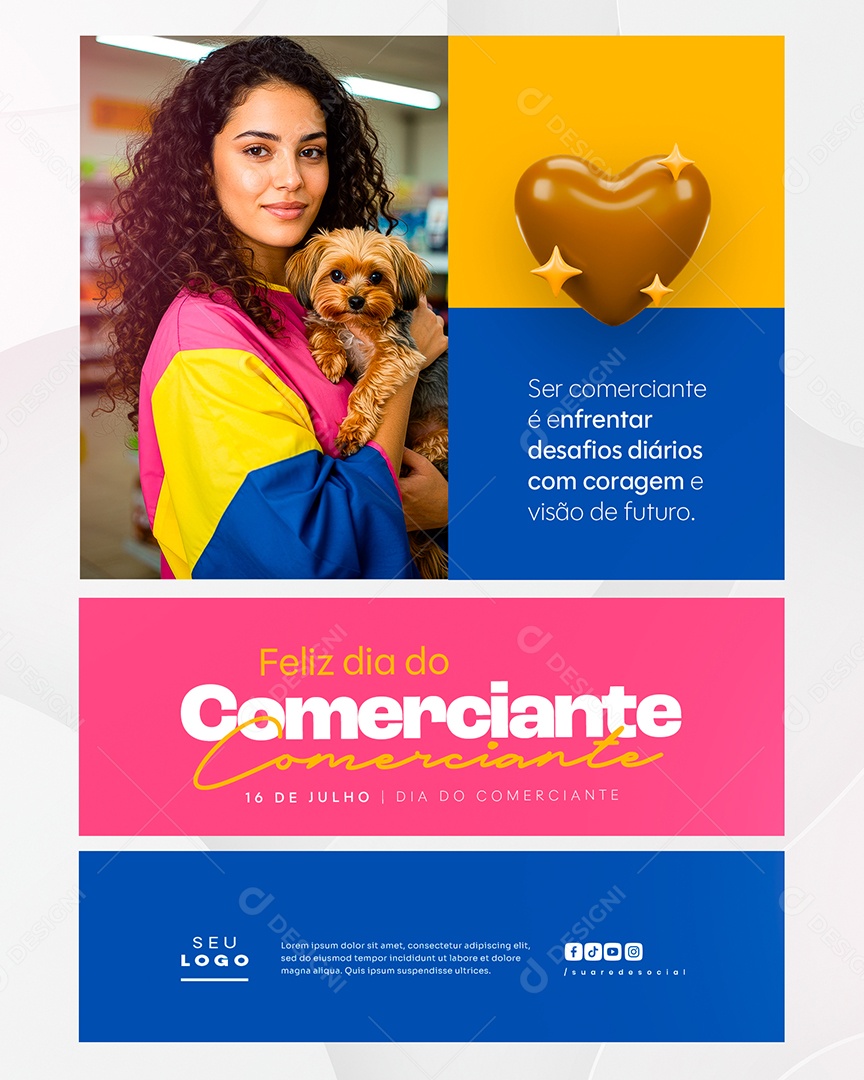 Feliz Dia do Comerciante 16 De Julho Social Media PSD Editável