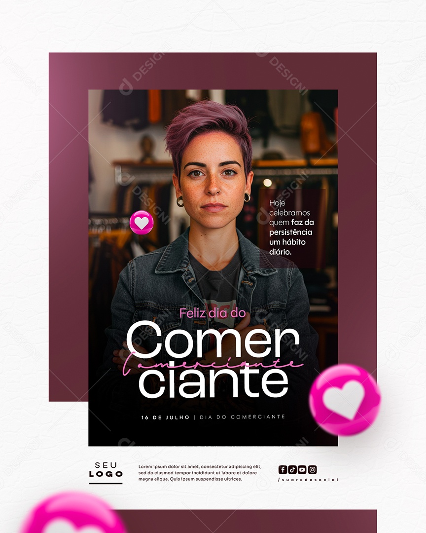Feliz Dia do Comerciante 16 De Julho Social Media PSD Editável