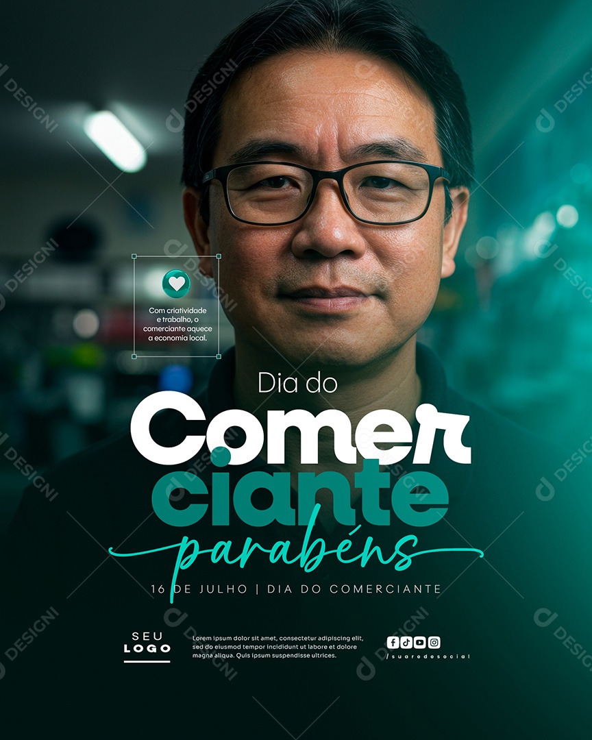 Dia do Comerciante 16 De Julho Social Media PSD Editável