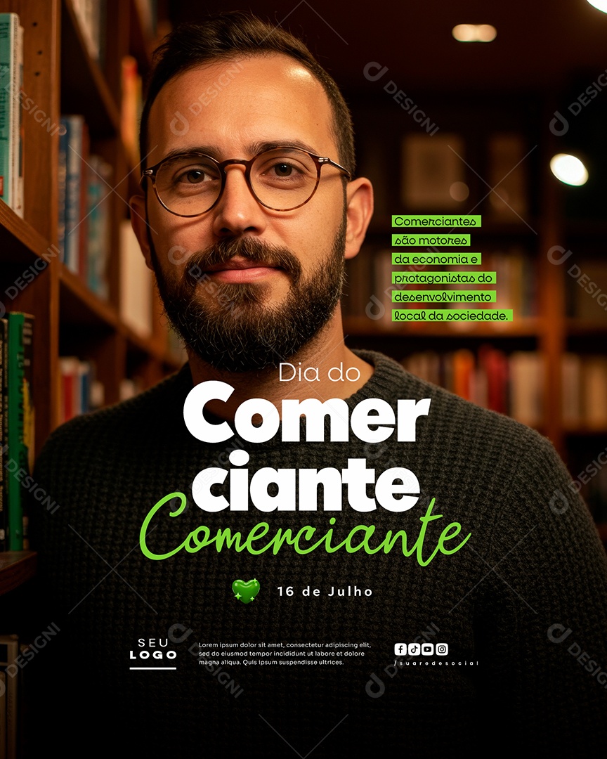 Dia do Comerciante 16 De Julho Social Media PSD Editável