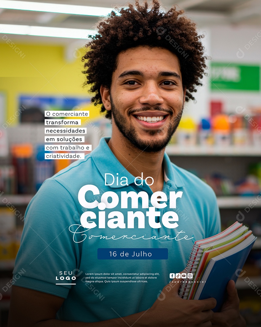 Dia do Comerciante 16 De Julho Social Media PSD Editável