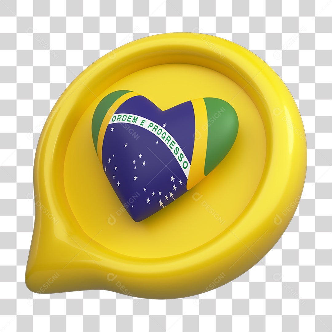 Ícone 3D Coração Cores do Brasil PNG Transparente