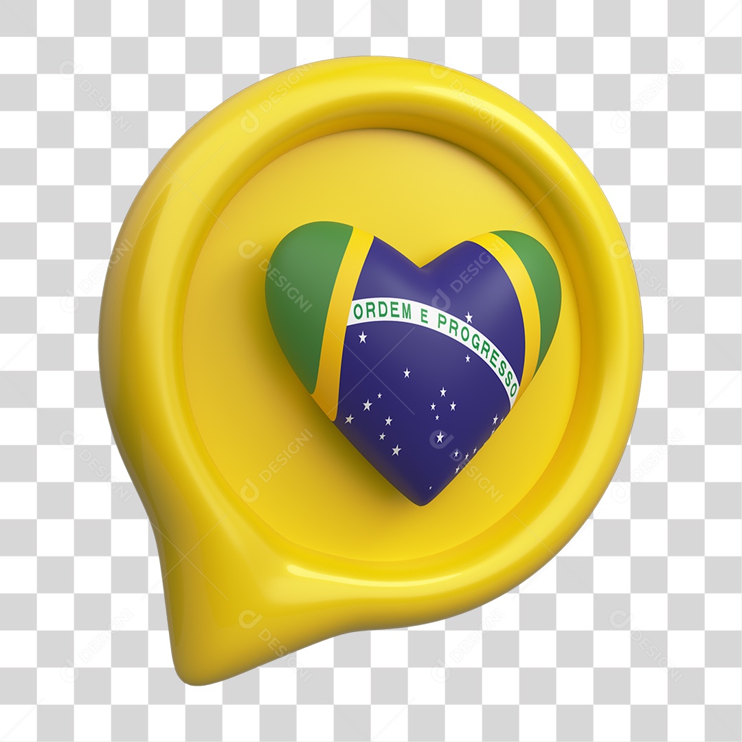 Ícone 3D Coração Cores do Brasil PNG Transparente