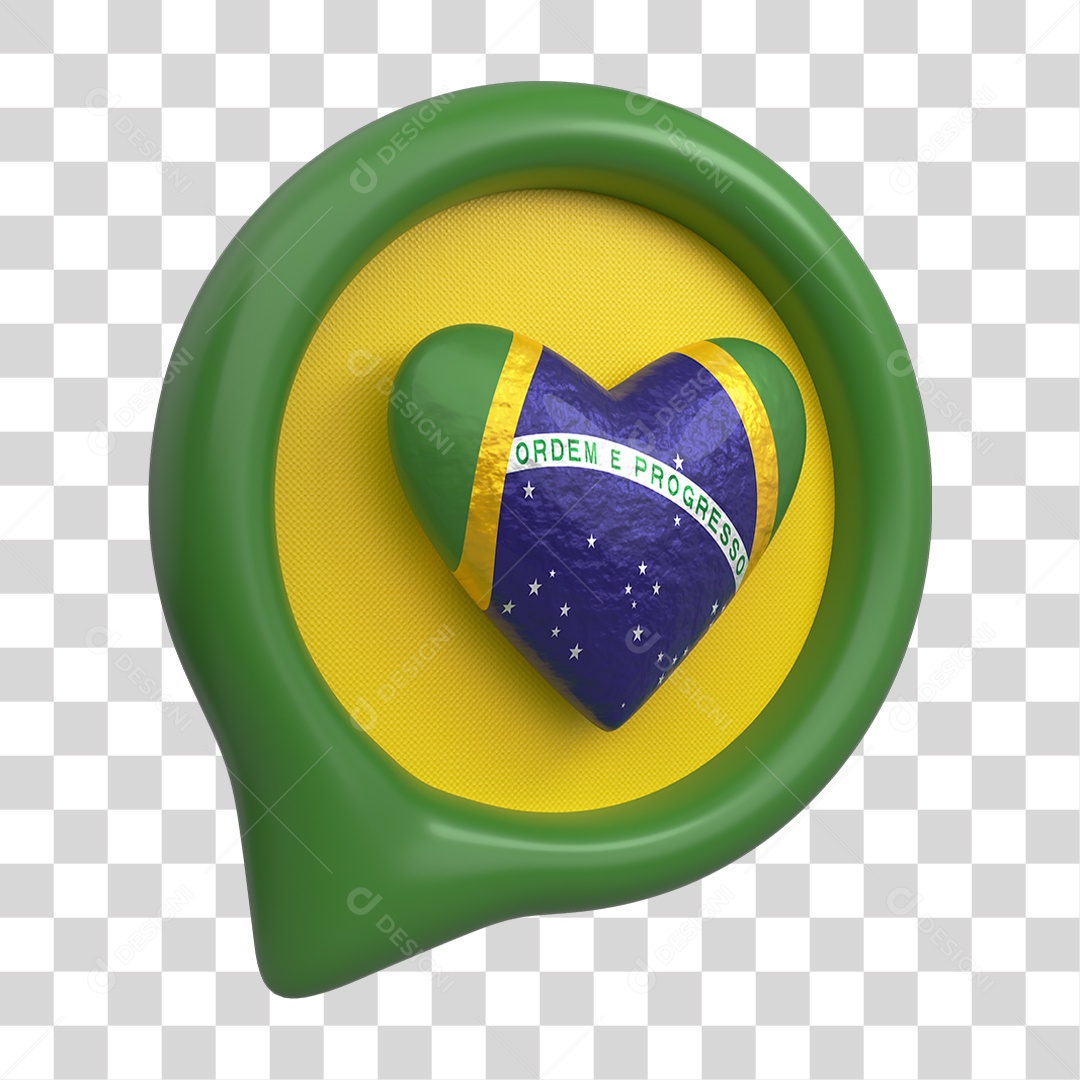 Ícone 3D Coração Cores do Brasil PNG Transparente
