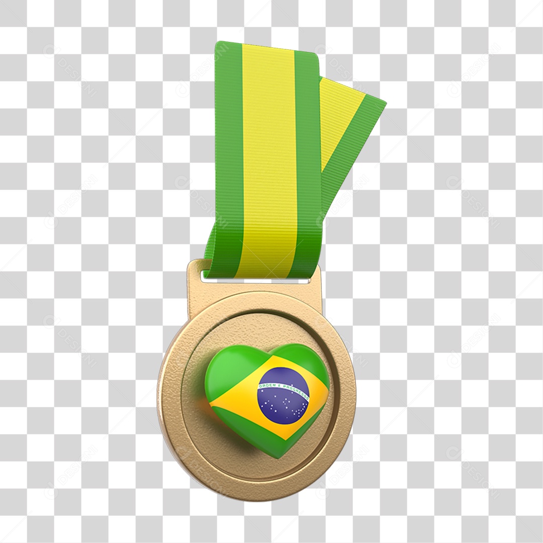 Ícone 3D Medalha Cores do Brasil PNG Transparente