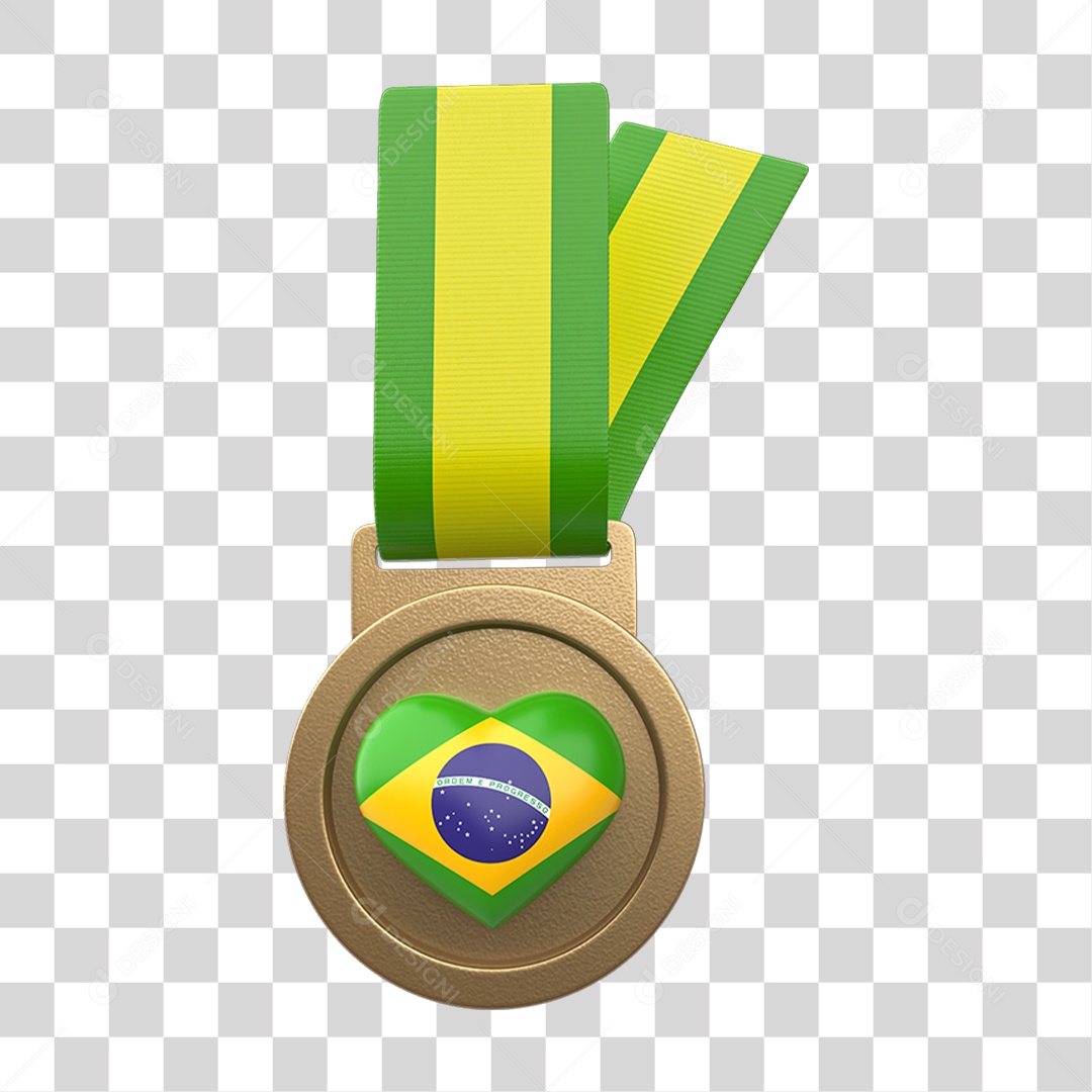 Ícone 3D Medalha Cores do Brasil PNG Transparente