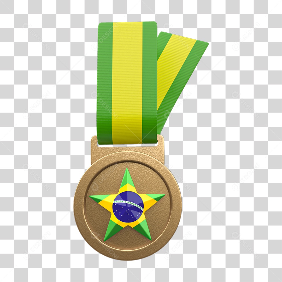 Ícone 3D Medalha Cores do Brasil PNG Transparente