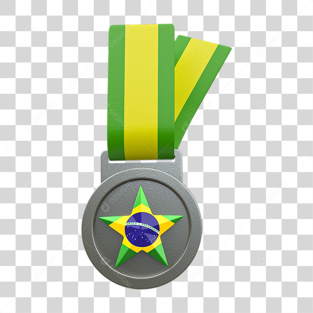Ícone 3D Medalha Cores do Brasil PNG Transparente