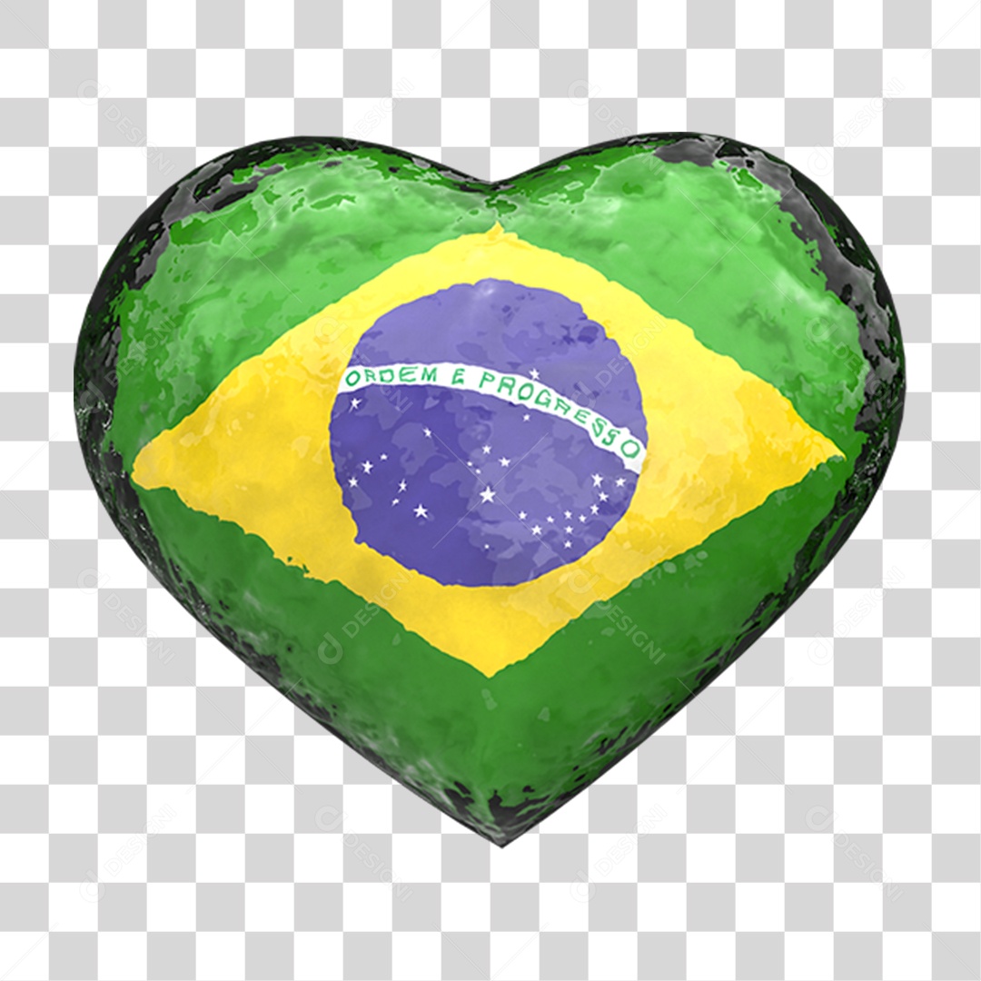 Ícone 3D Coração Bandeira do Brasil PNG Transparente