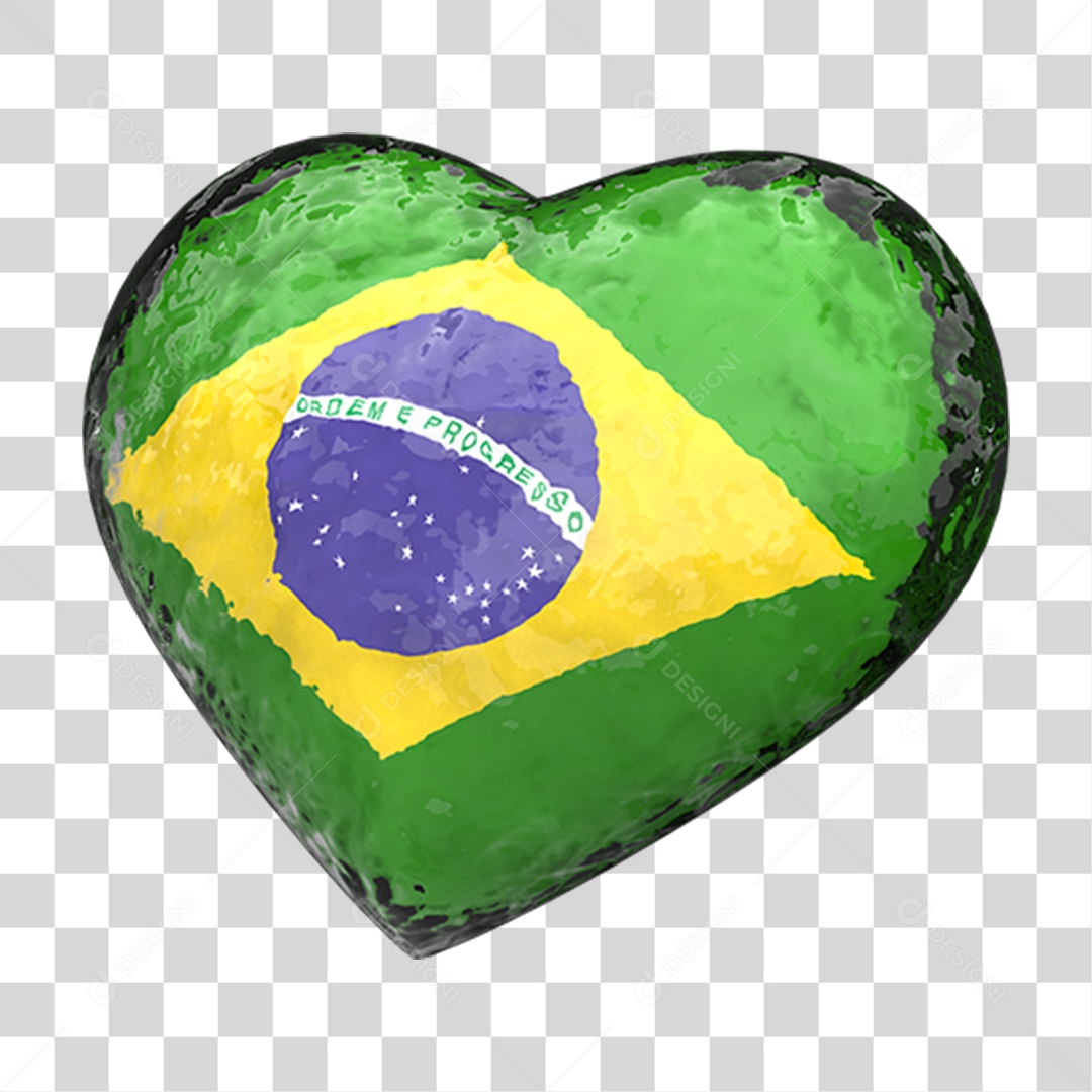 3D Heart Brazilian Flag Icon Transparent PNG