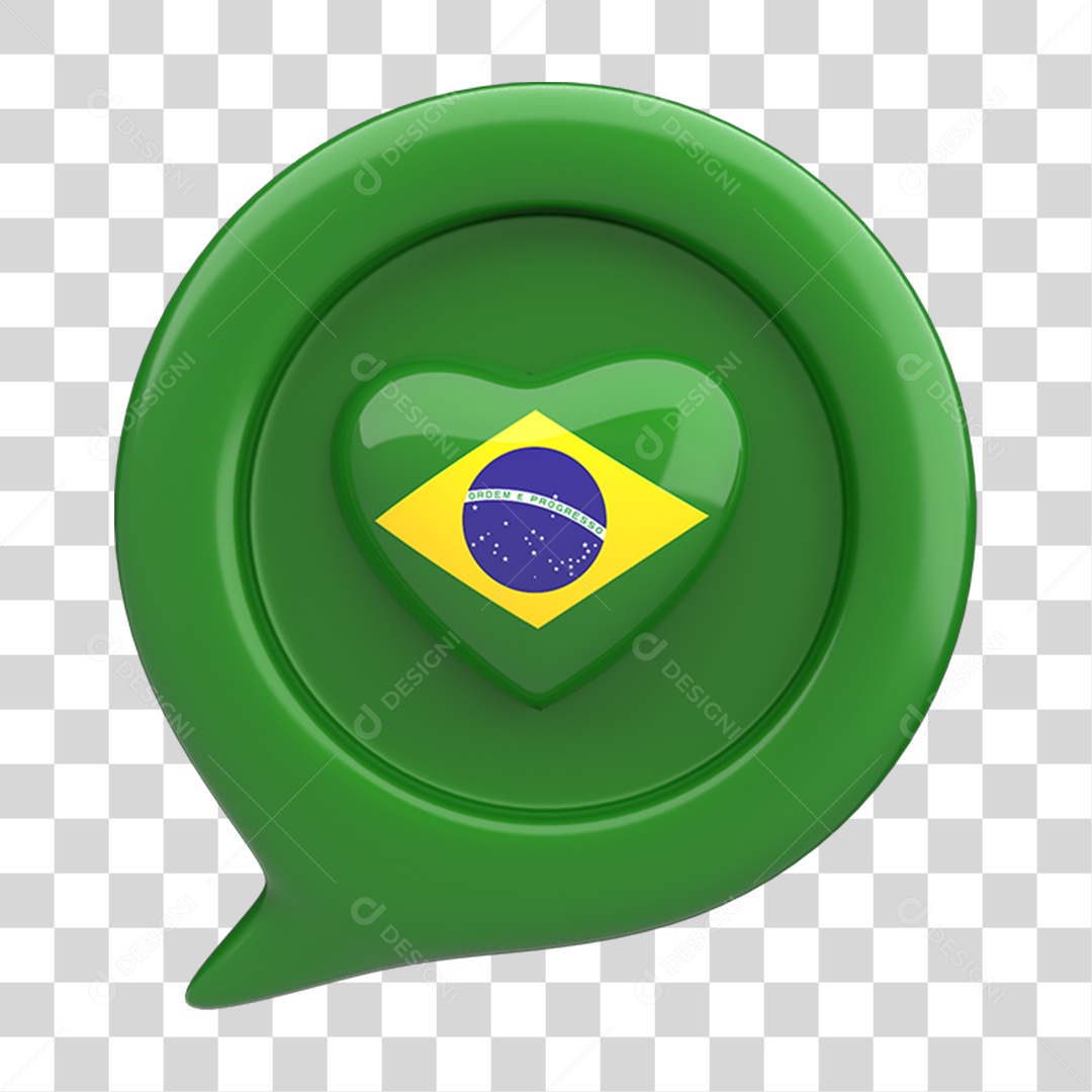 Ícone 3D Caixa de Texto Coração Bandeira do Brasil PNG Transparente