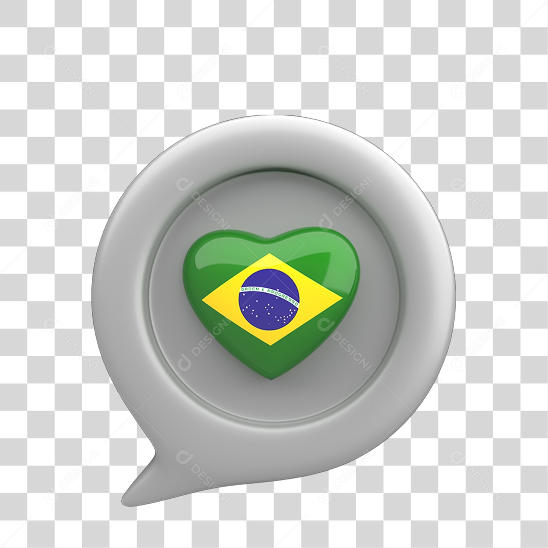 Ícone 3D Caixa de Texto Coração Bandeira do Brasil PNG Transparente