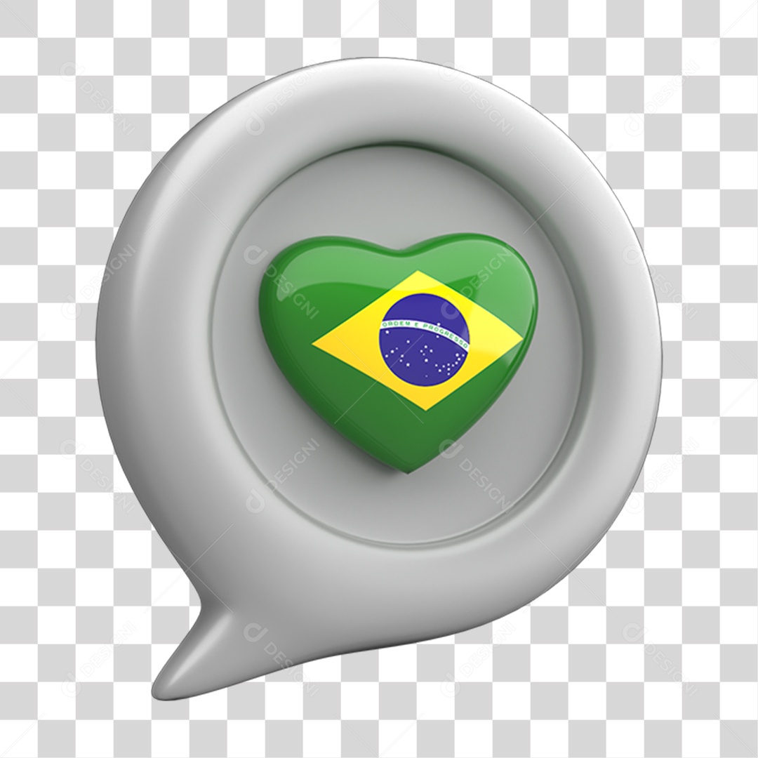Ícone 3D Caixa de Texto Coração Bandeira do Brasil PNG Transparente