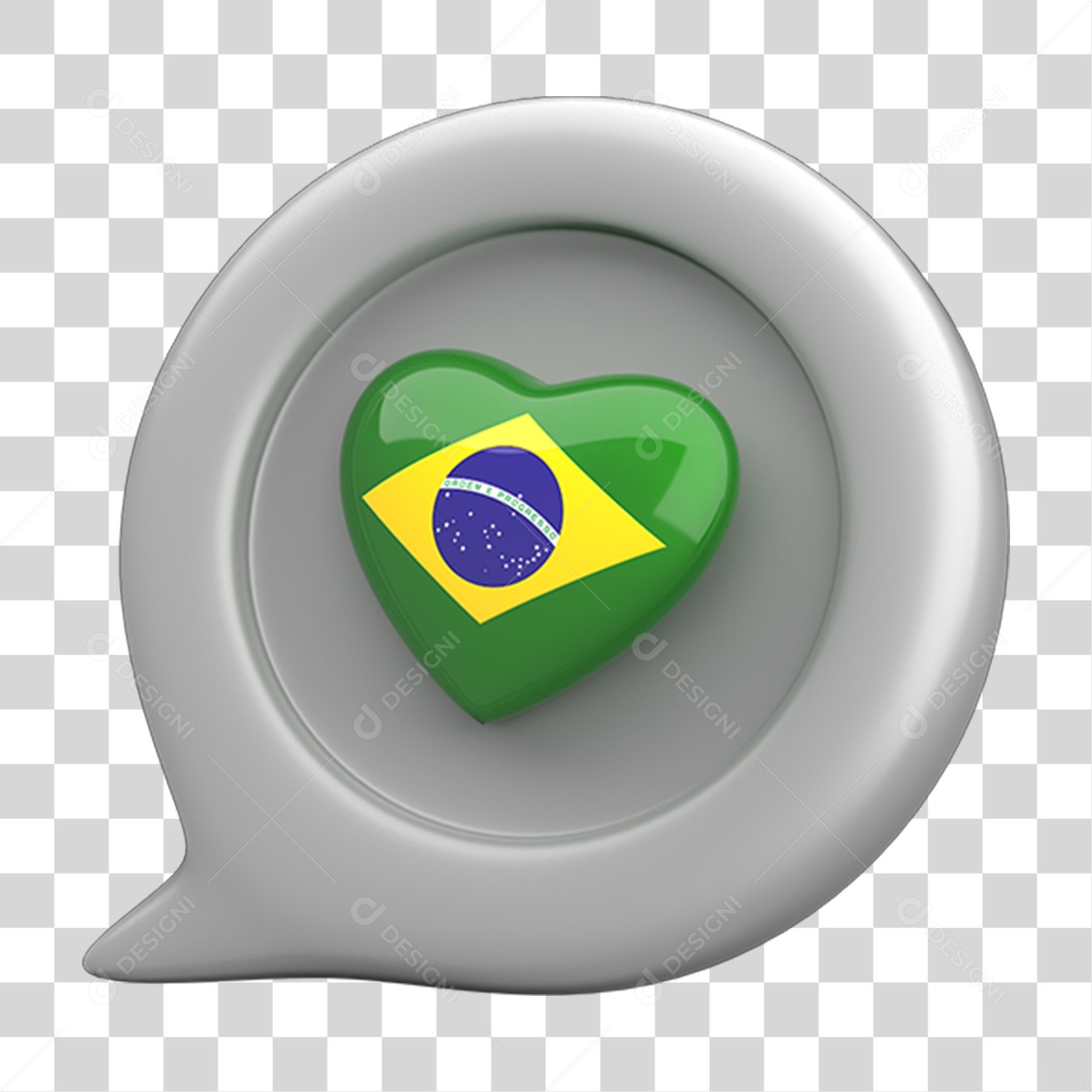Ícone 3D Caixa de Texto Coração Bandeira do Brasil PNG Transparente