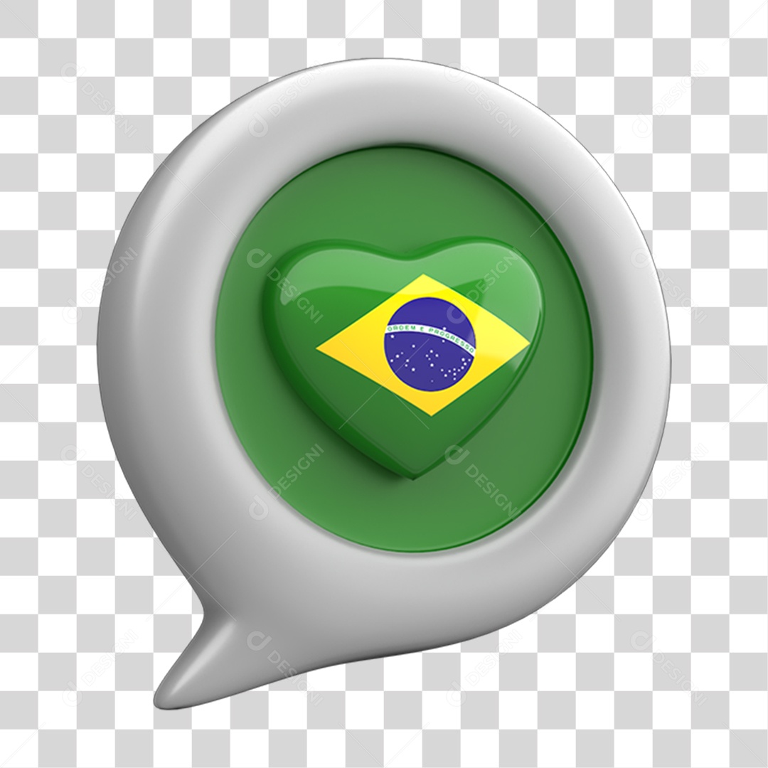 Ícone 3D Caixa de Texto Coração Bandeira do Brasil PNG Transparente