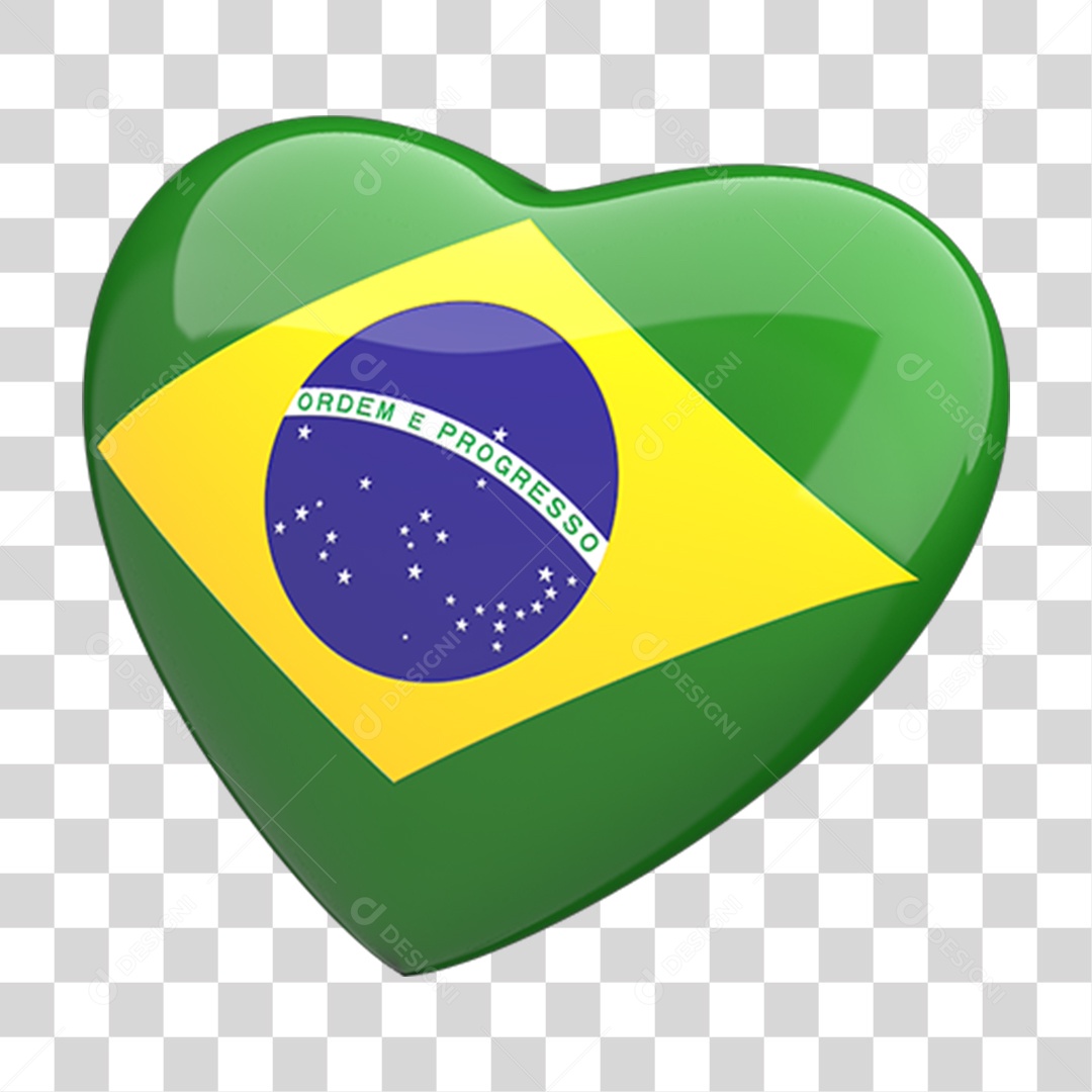 Ícone 3D Coração Bandeira do Brasil PNG Transparente