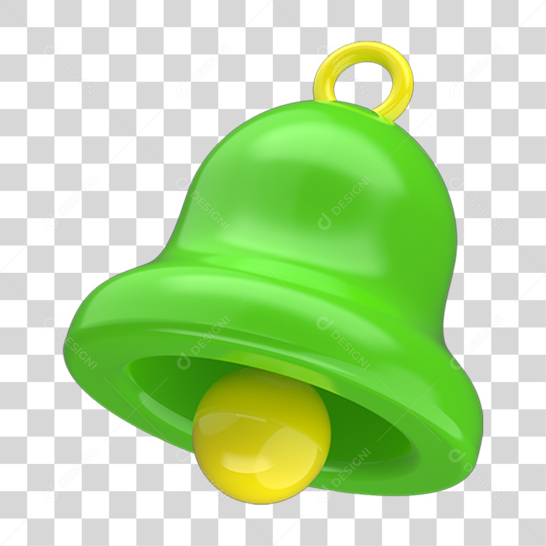 Ícone 3D Sino Amarelo e Verde PNG Transparente