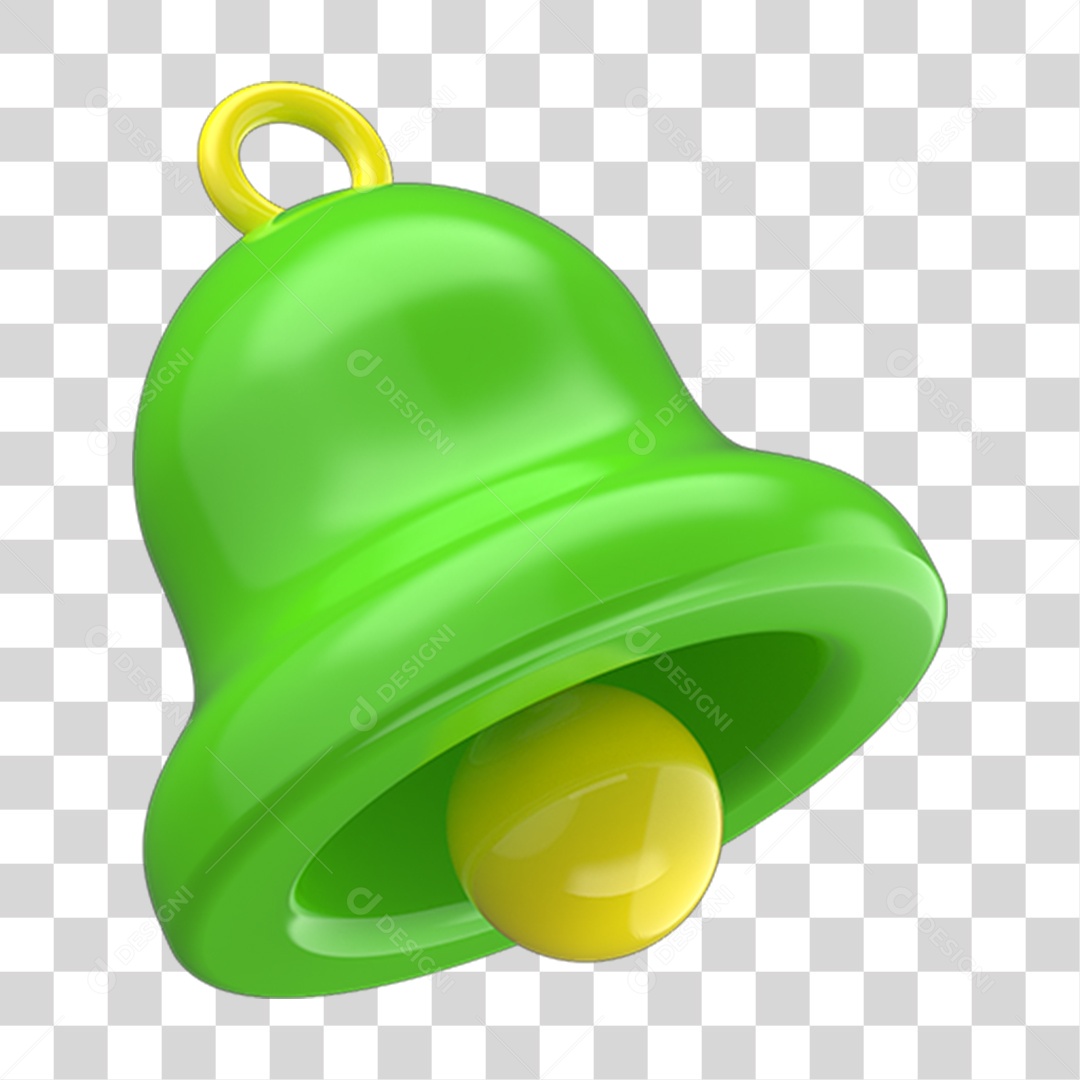 Ícone 3D Sino Amarelo e Verde PNG Transparente