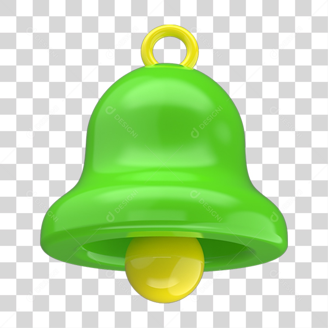 Ícone 3D Sino Amarelo e Verde PNG Transparente