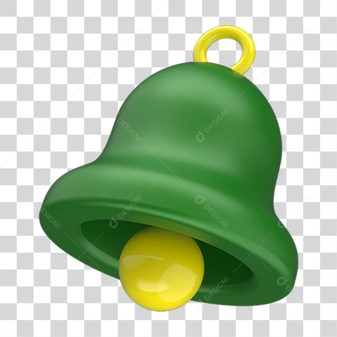 Ícone 3D Sino Amarelo e Verde PNG Transparente