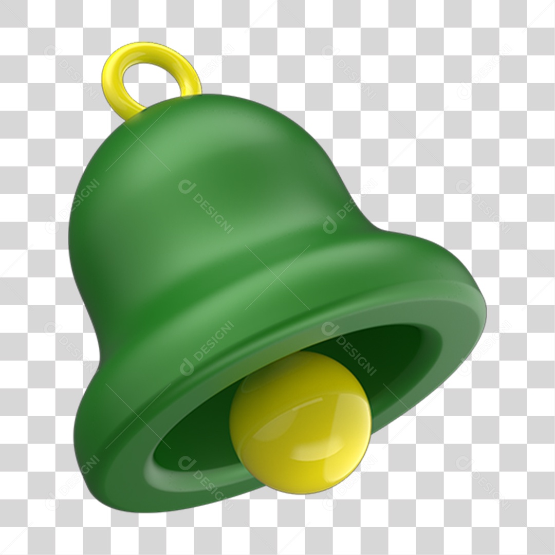 Ícone 3D Sino Amarelo e Verde PNG Transparente