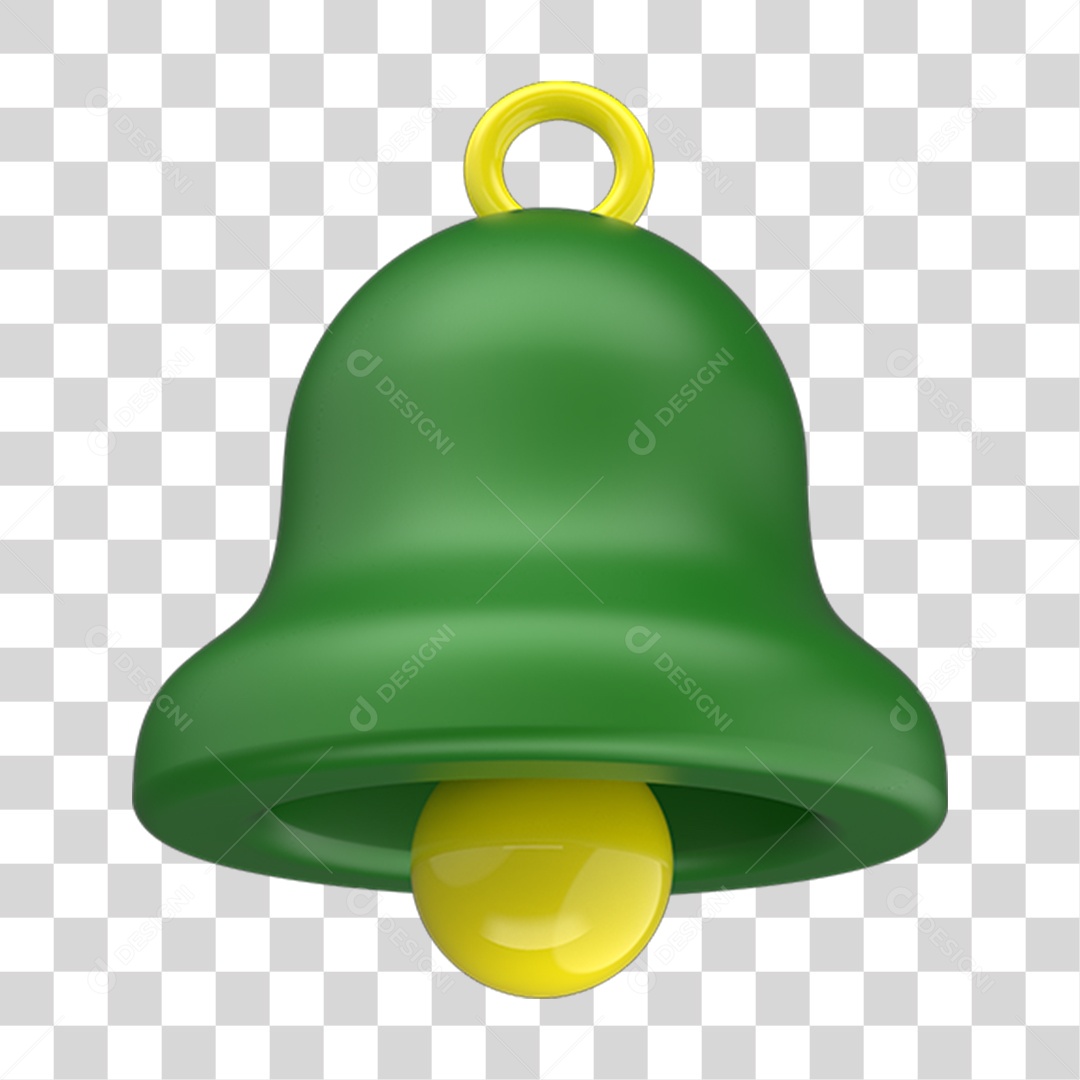 Ícone 3D Sino Amarelo e Verde PNG Transparente